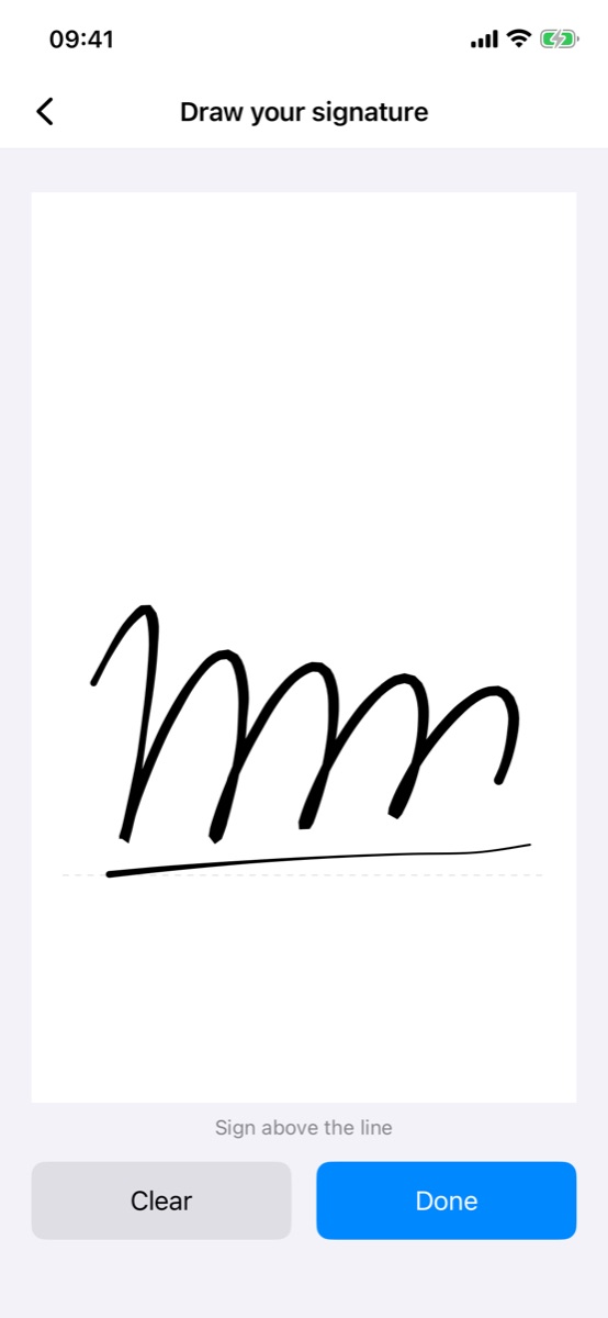 Drawing a signature on the pad